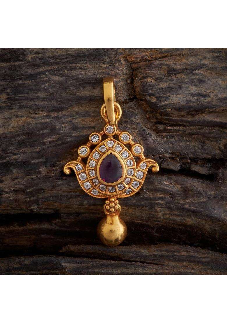 Kushals Fashion Jewellery Ruby Gold Plated Ethnic 925 Pure Silver Temple Pendant Set - Indya