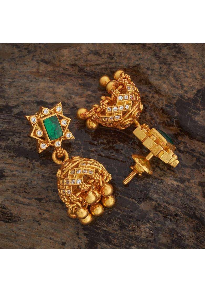 Kushals Fashion Jewellery Green Gold Plated 925 Silver Temple Jhumka Earrings for Women - Indya