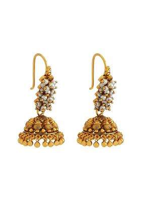 Kushals Fashion Jewellery Pearl Oxidised Gold Plated Ethnic 925 Pure Silver Temple Earring
