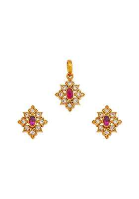 Kushals Fashion Jewellery Ruby Gold Plated Casual 925 Pure Silver Temple Pendant Set