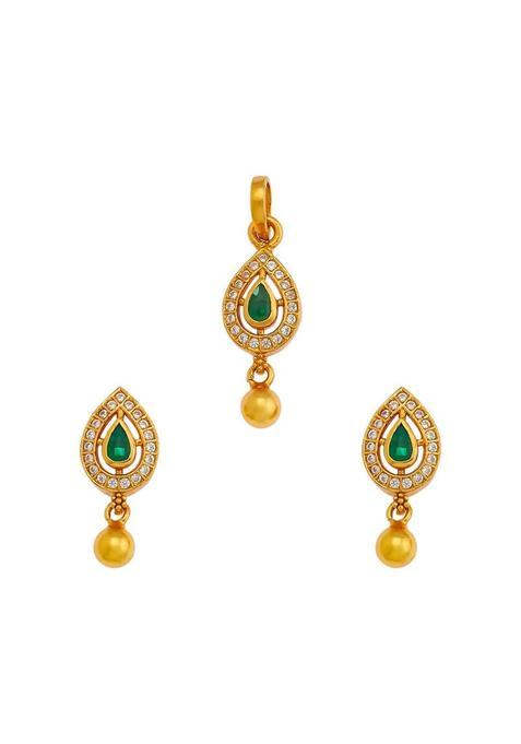 Kushals Fashion Jewellery Green Gold Plated Casual 925 Pure Silver Temple Pendant Set
