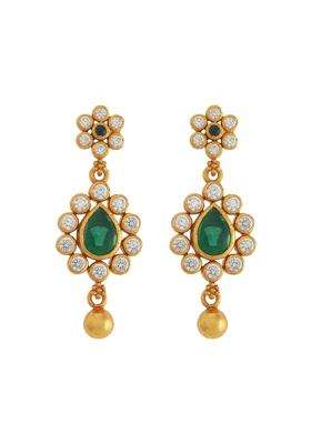Kushals Fashion Jewellery Green Gold Plated 925 Silver Temple Hanging Earrings for Women