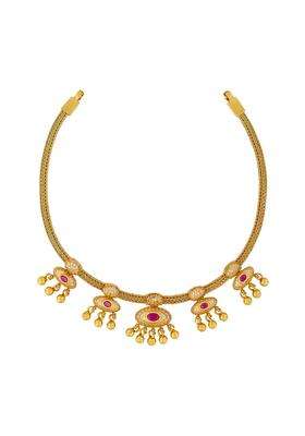 Kushals Fashion Jewellery Ruby Gold Plated 925 Silver Temple Necklace for Women