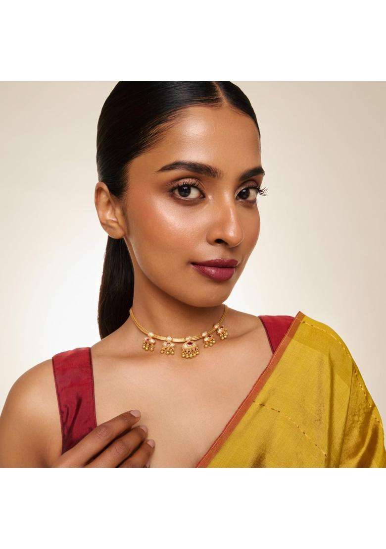Kushals Fashion Jewellery Ruby Gold Plated 925 Silver Temple Necklace for Women - Indya