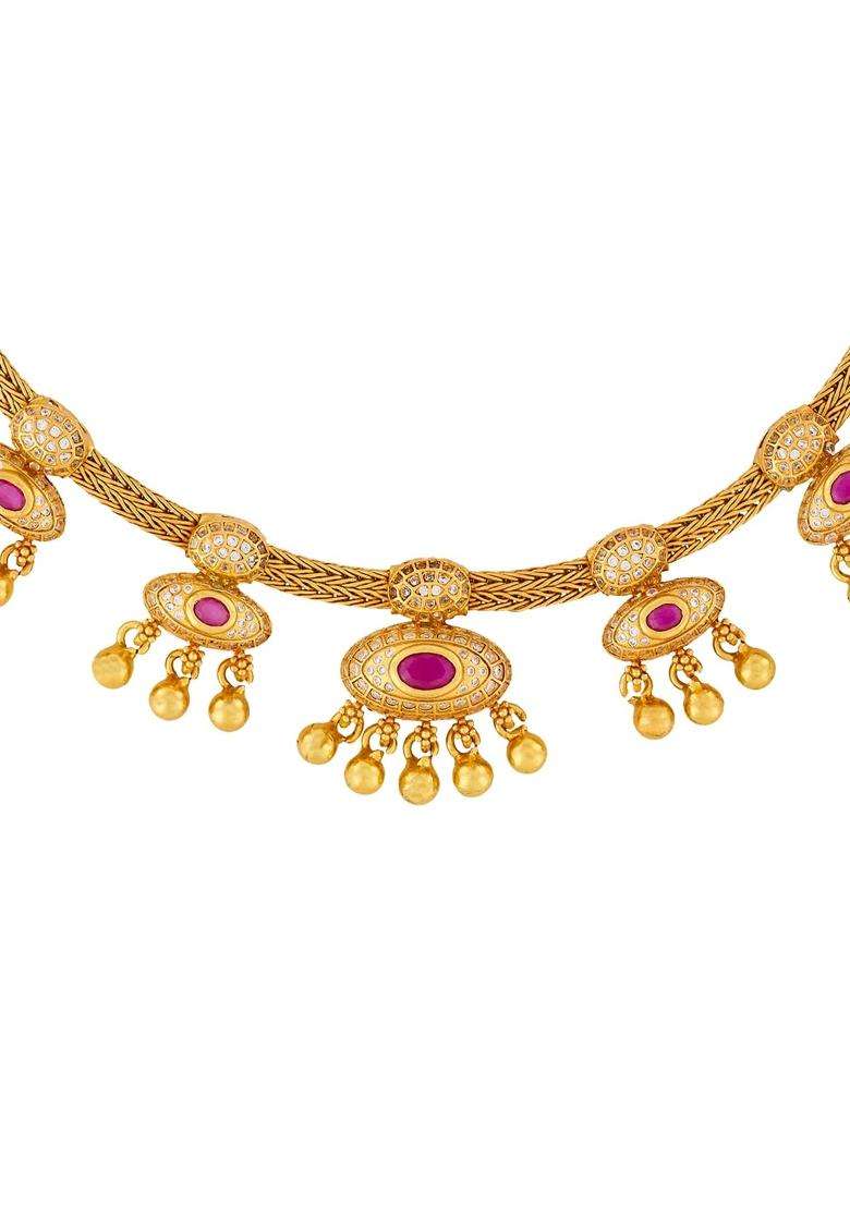 Kushals Fashion Jewellery Ruby Gold Plated 925 Silver Temple Necklace for Women - Indya