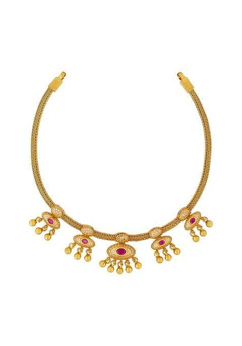 Kushals Fashion Jewellery Ruby Gold Plated 925 Silver Temple Necklace for Women
