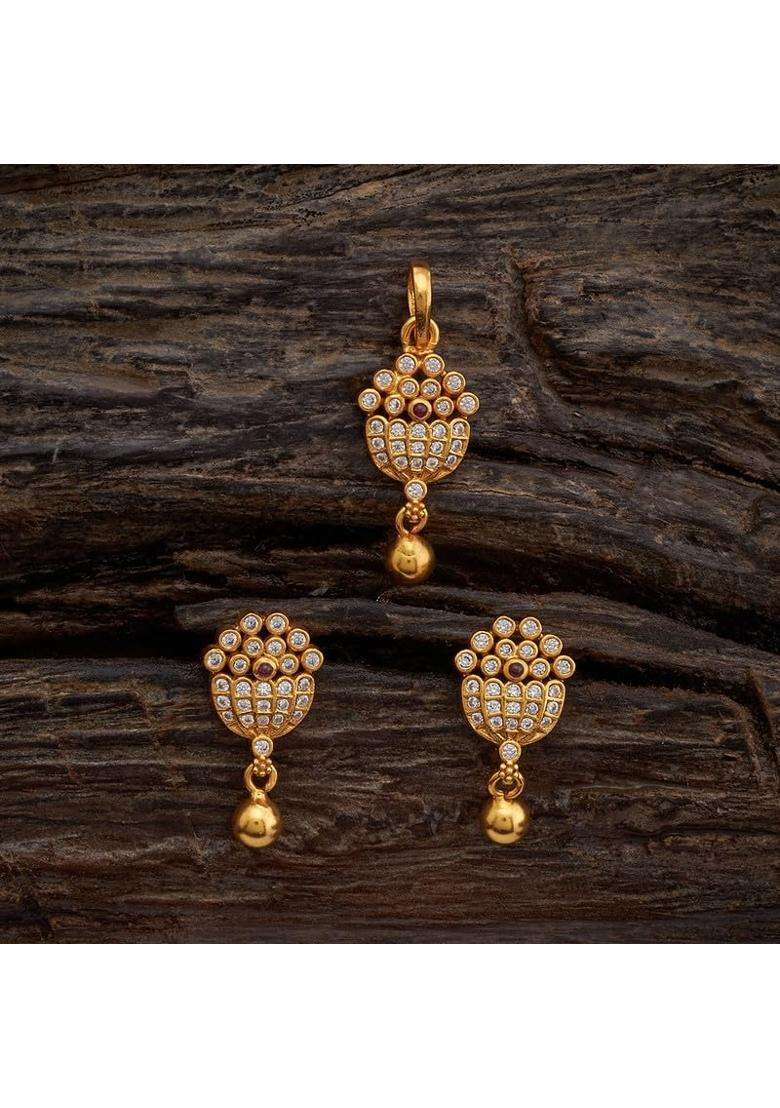 Kushals Fashion Jewellery Ruby Gold Plated Casual 925 Pure Silver Temple Pendant Set - Indya