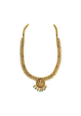 Kushals Fashion Jewellery Ruby Green Oxidised Gold Plated 925 Silver Temple Long Necklace for Women