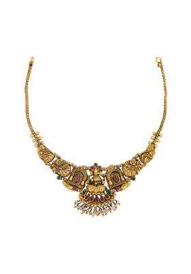 Kushals Fashion Jewellery Ruby Green Oxidised Gold Plated 925 Silver Temple Necklace for Women