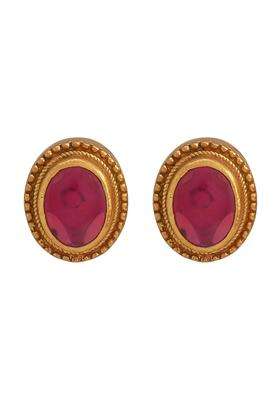 Kushals Fashion Jewellery Ruby Gold Plated Casual 925 Pure Silver Temple Earring