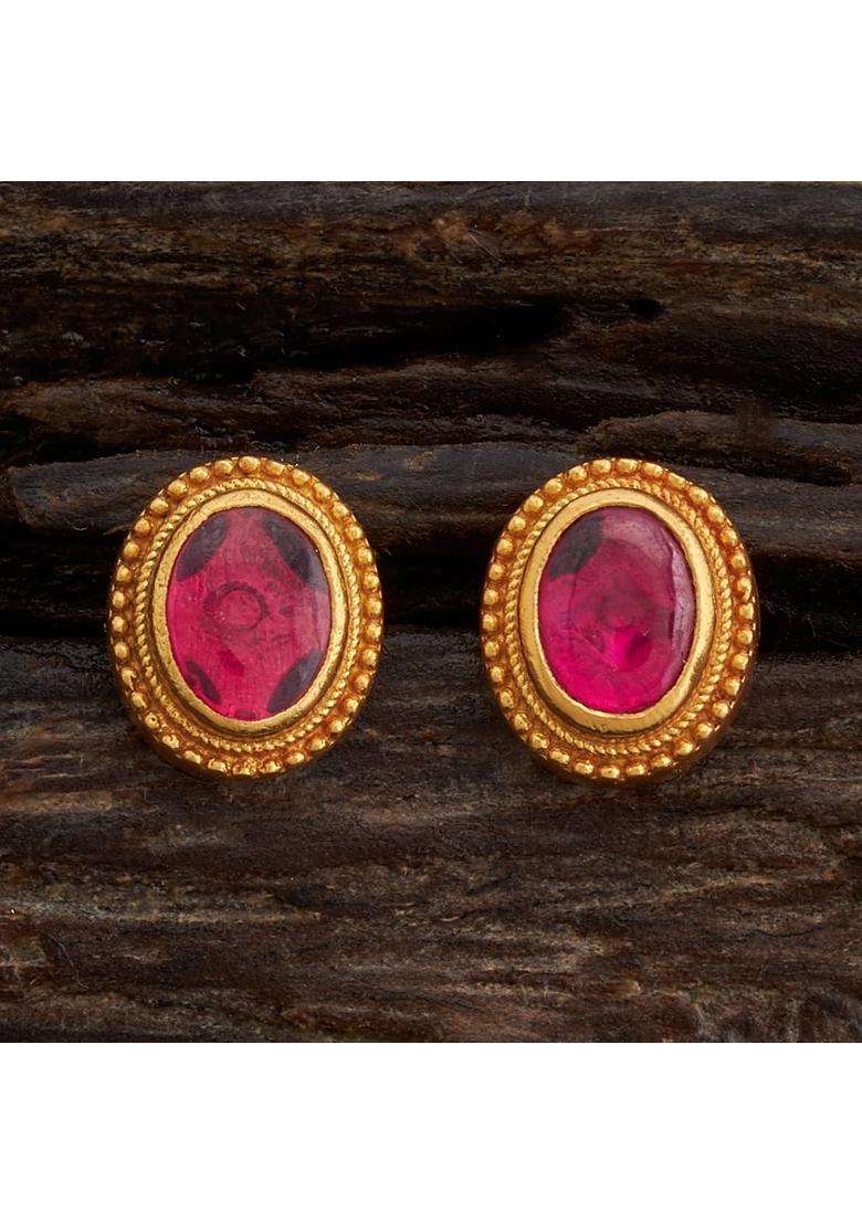 Kushals Fashion Jewellery Ruby Gold Plated Casual 925 Pure Silver Temple Earring - Indya