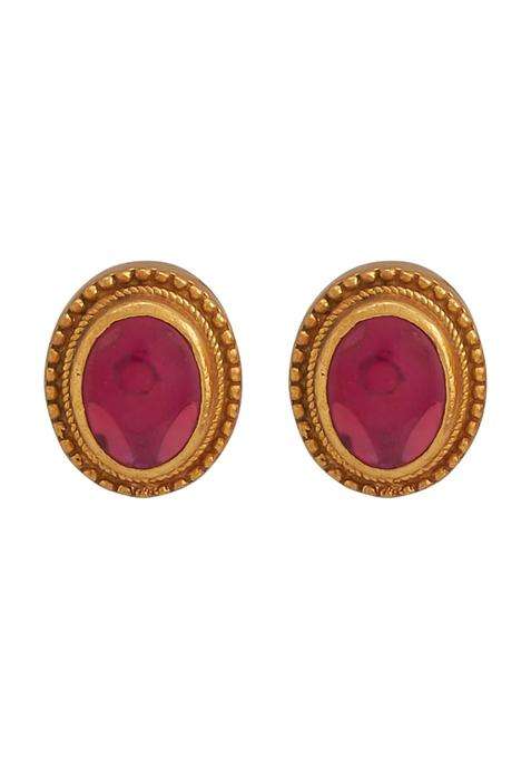 Kushals Fashion Jewellery Ruby Gold Plated Casual 925 Pure Silver Temple Earring