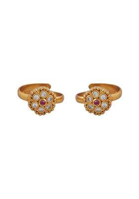 Kushals Fashion Jewellery Ruby Gold Plated Ethnic 925 Pure Silver Temple Toe Ring