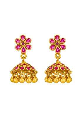 Kushals Fashion Jewellery Ruby Gold Plated 925 Silver Temple Jhumka Earring Set for Women