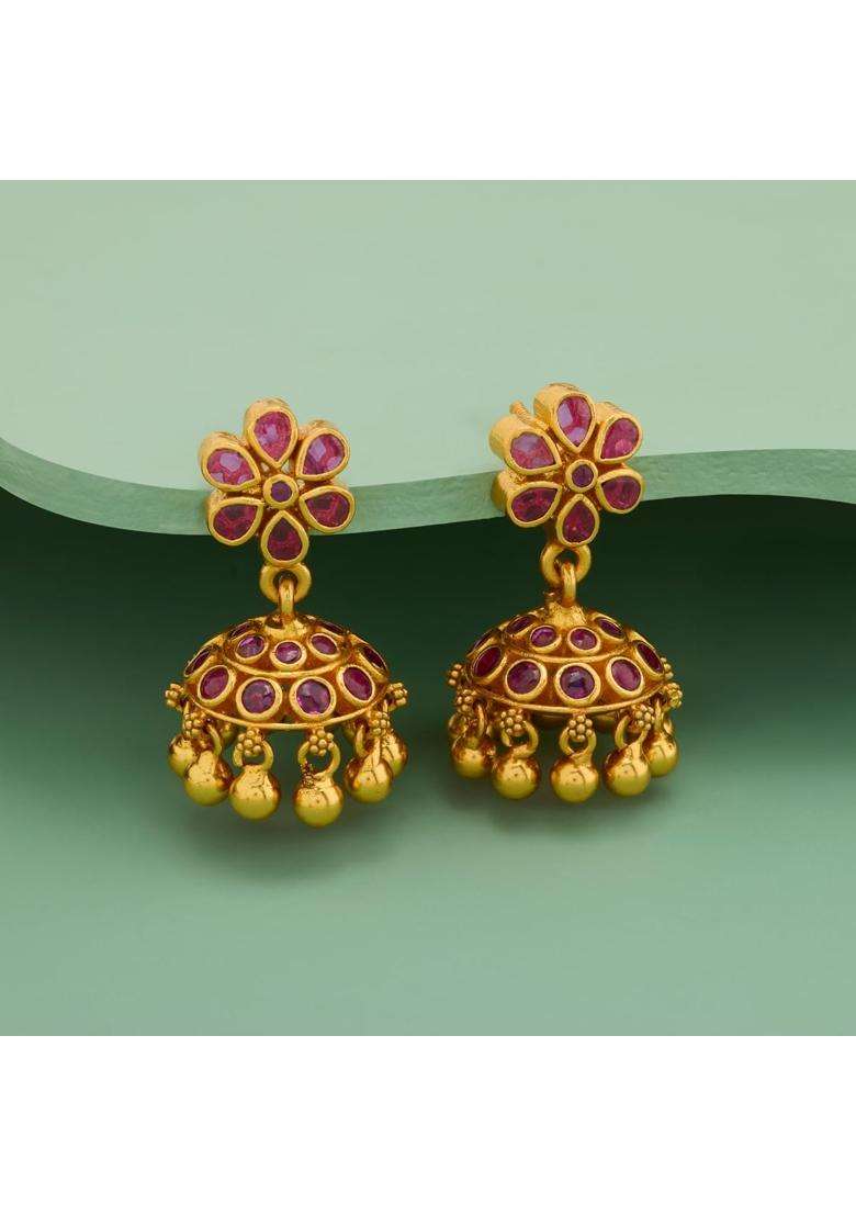 Kushals Fashion Jewellery Ruby Gold Plated 925 Silver Temple Jhumka Earring Set for Women - Indya