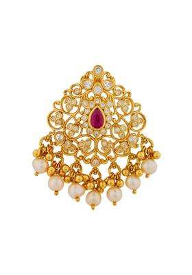 Kushals Fashion Jewellery Ruby Gold Plated 925 Silver Temple Pendant for Women