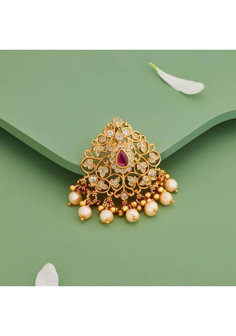 Kushals Fashion Jewellery Ruby Gold Plated 925 Silver Temple Pendant for Women - Indya