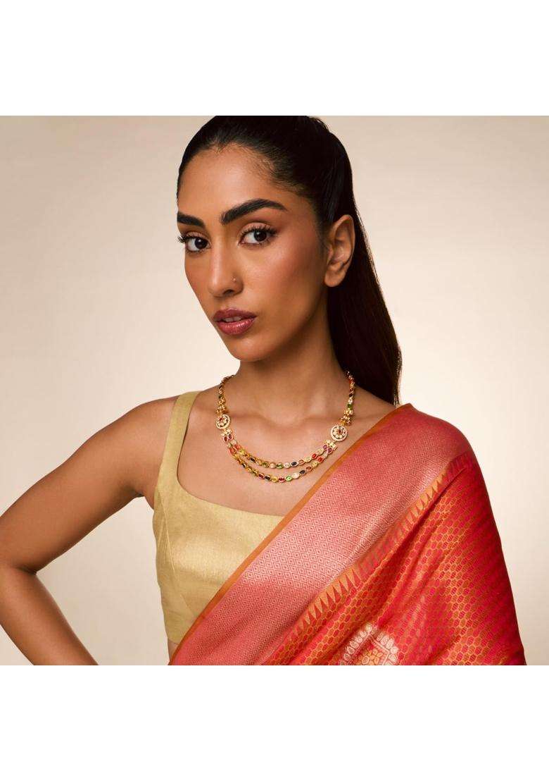 Kushals Fashion Jewellery Multi Gold Plated 925 Silver Temple Necklace for Women - Indya