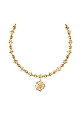Kushals Fashion Jewellery Ruby Gold Plated 925 Silver Temple Necklace for Women