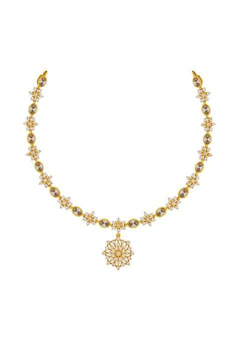 Kushals Fashion Jewellery Ruby Gold Plated 925 Silver Temple Necklace for Women