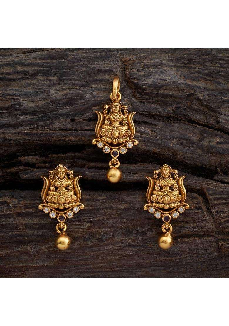 Kushals Fashion Jewellery Ruby Oxidised Gold Plated Casual 925 Pure Silver Temple Pendant Set - Indya