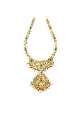 Kushals Fashion Jewellery Ruby Green Gold Plated 925 Silver Temple Long Necklace for Women