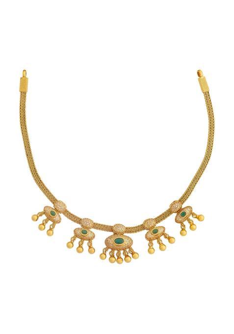 Kushals Fashion Jewellery Green Gold Plated 925 Silver Temple Necklace for Women