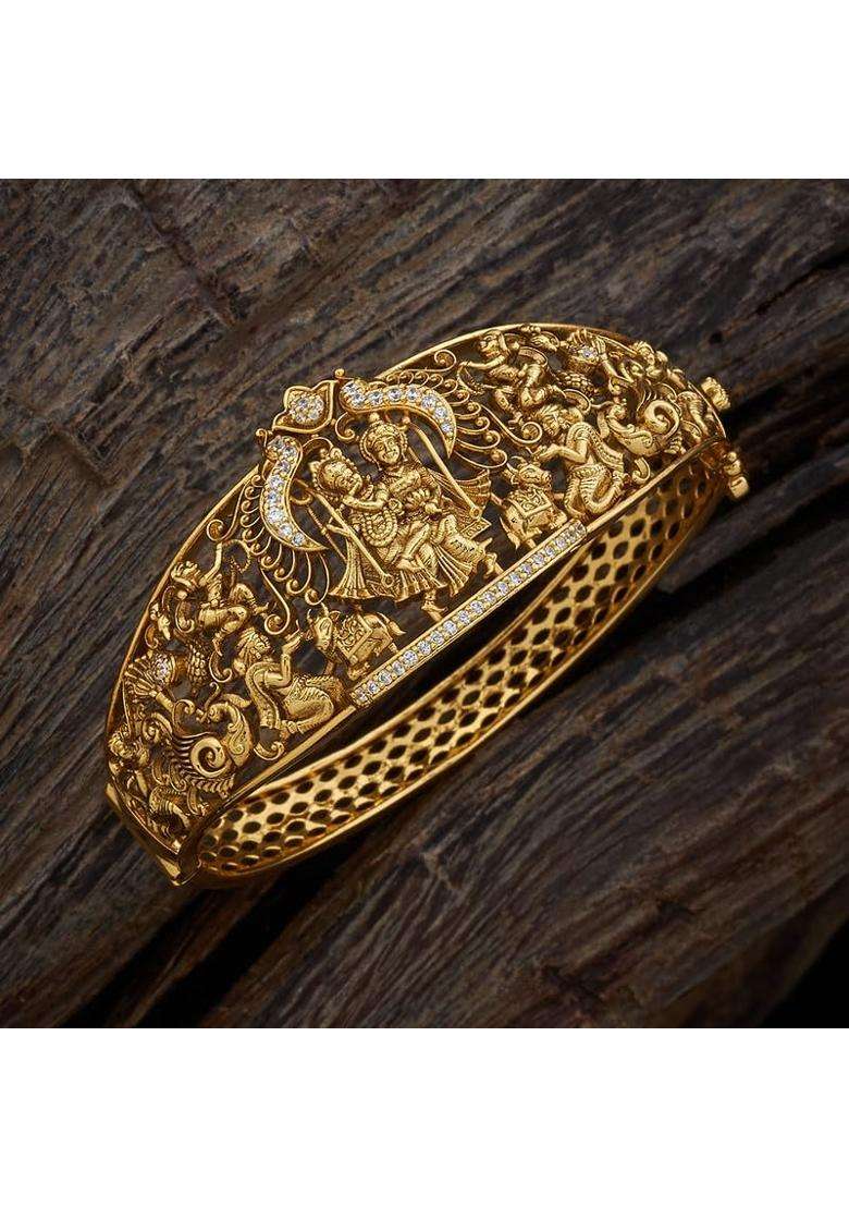 Kushals Fashion Jewellery White Oxidised Gold Plated Ethnic 925 Pure Silver Temple Kada - Indya