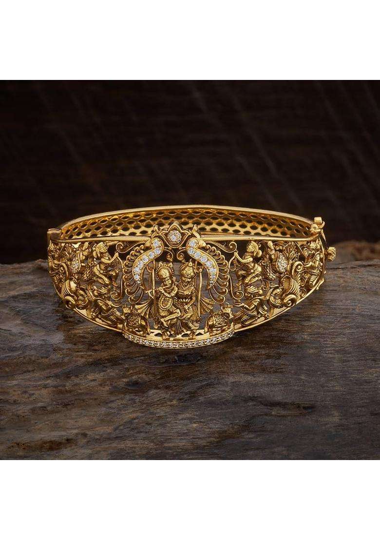 Kushals Fashion Jewellery White Oxidised Gold Plated Ethnic 925 Pure Silver Temple Kada - Indya
