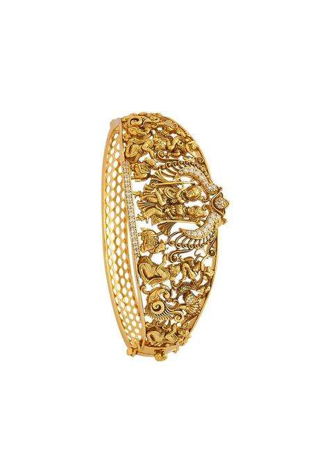 Kushals Fashion Jewellery White Oxidised Gold Plated Ethnic 925 Pure Silver Temple Kada
