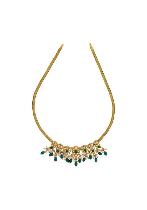 Kushals Fashion Jewellery Green Gold Plated 925 Silver Temple Necklace for Women