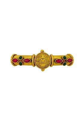 Kushals Fashion Jewellery Ruby Green Oxidised Gold Plated 925 Silver Temple Bangle Pendant for Women
