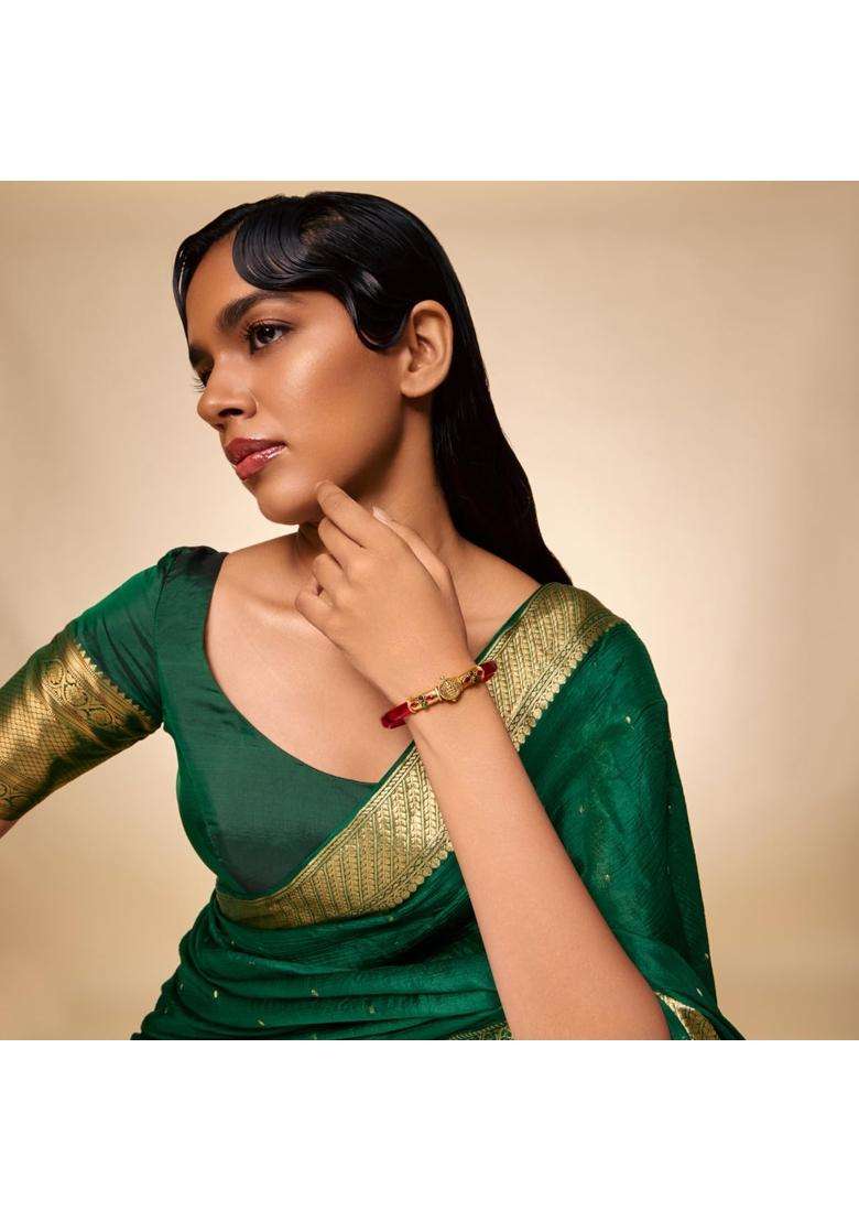 Kushals Fashion Jewellery Ruby Green Oxidised Gold Plated 925 Silver Temple Bangle Pendant for Women - Indya