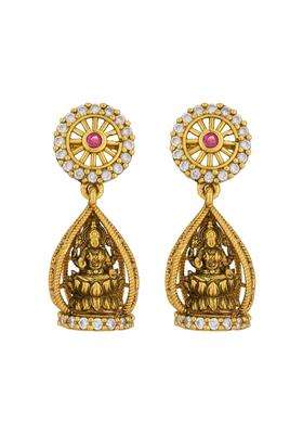 Kushals Fashion Jewellery Ruby Oxidised Gold Plated 925 Silver Temple Hanging Earrings for Women