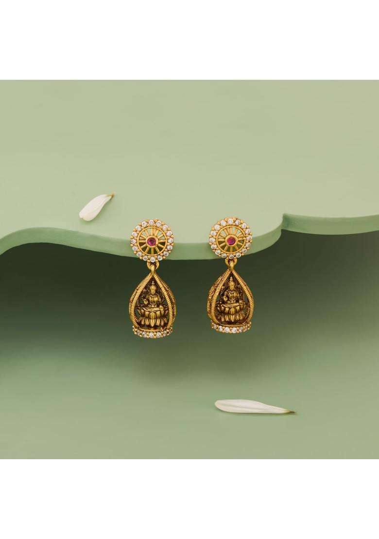 Kushals Fashion Jewellery Ruby Oxidised Gold Plated 925 Silver Temple Hanging Earrings for Women - Indya
