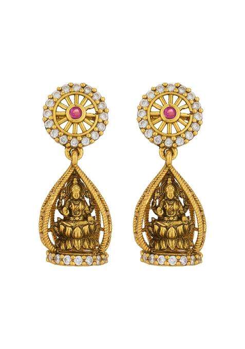 Kushals Fashion Jewellery Ruby Oxidised Gold Plated 925 Silver Temple Hanging Earrings for Women