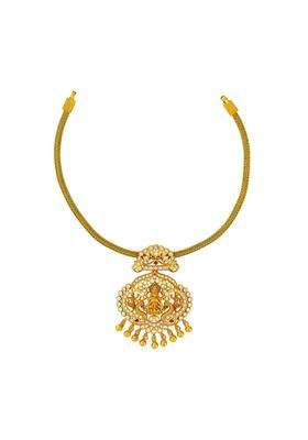 Kushals Fashion Jewellery Ruby Gold Plated 925 Silver Temple Necklace for Women