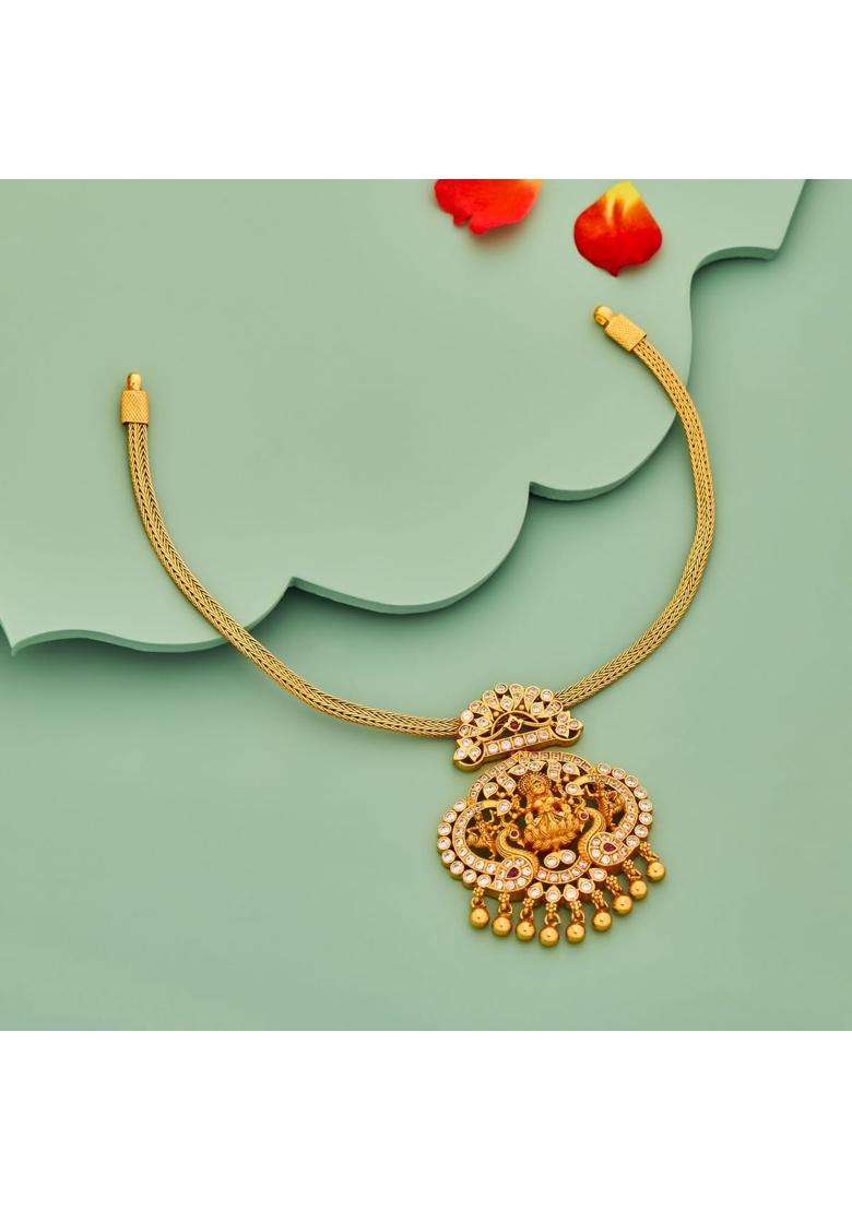 Kushals Fashion Jewellery Ruby Gold Plated 925 Silver Temple Necklace for Women - Indya
