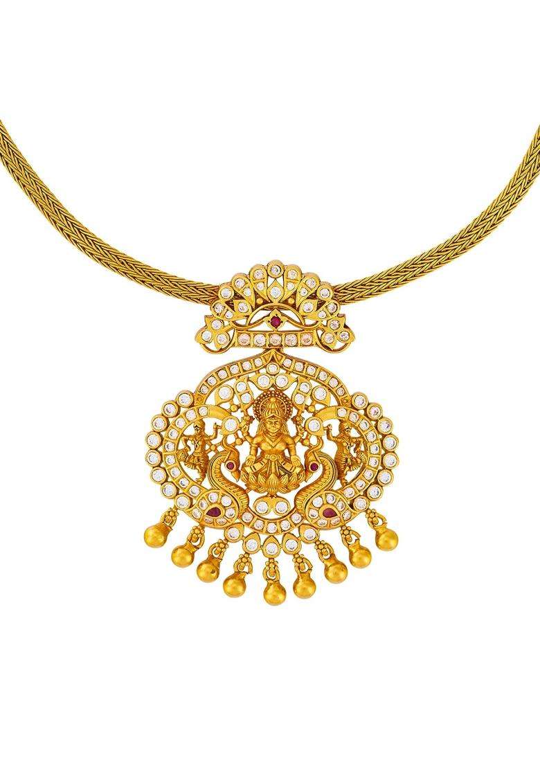 Kushals Fashion Jewellery Ruby Gold Plated 925 Silver Temple Necklace for Women - Indya