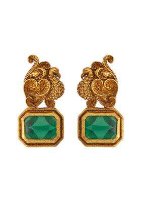 Kushals Fashion Jewellery Ruby Oxidised Gold Plated 925 Silver Temple Stud Earrings for Women