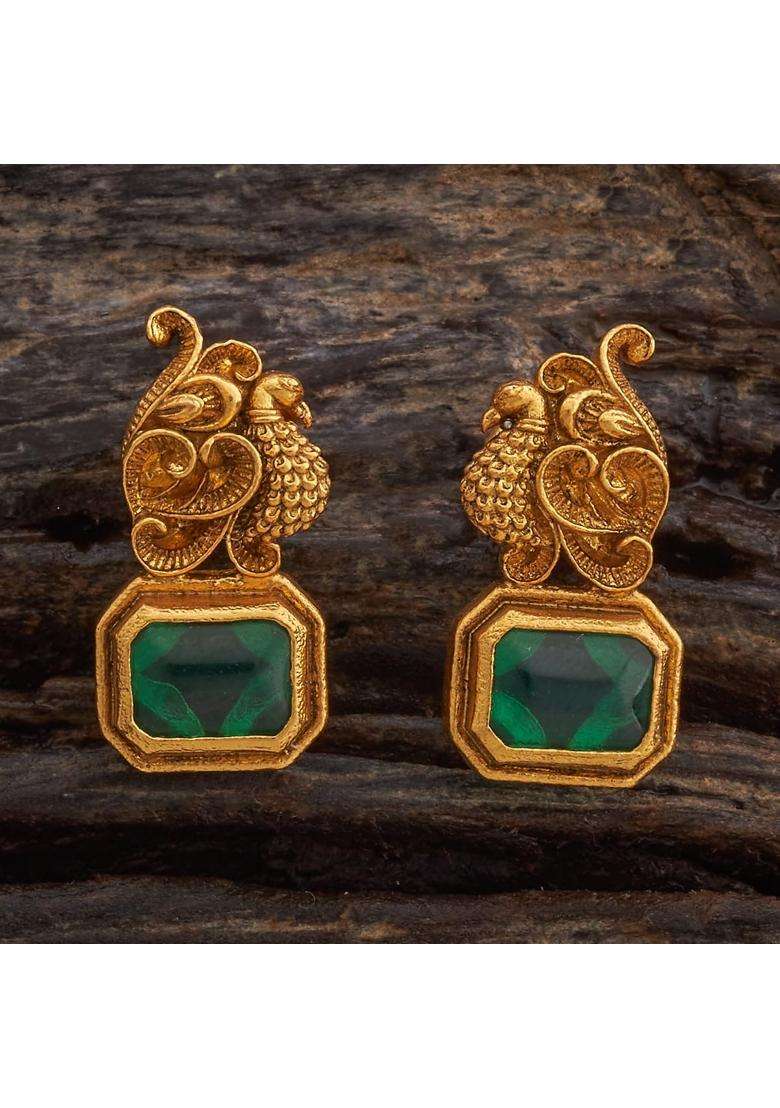 Kushals Fashion Jewellery Ruby Oxidised Gold Plated 925 Silver Temple Stud Earrings for Women - Indya