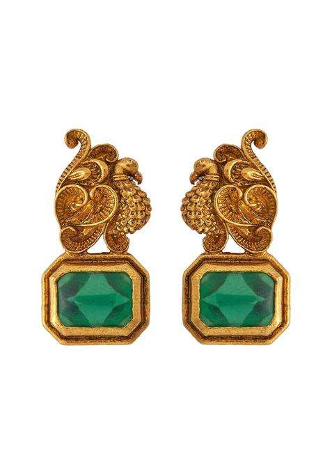 Kushals Fashion Jewellery Ruby Oxidised Gold Plated 925 Silver Temple Stud Earrings for Women