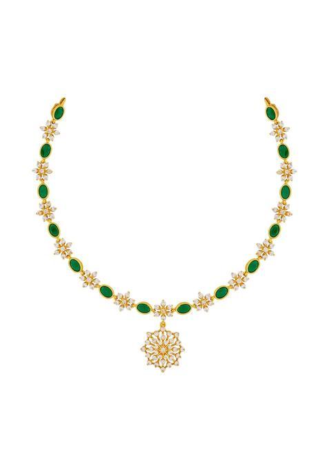 Kushals Fashion Jewellery Ruby Gold Plated 925 Silver Temple Necklace for Women