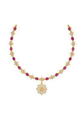 Kushals Fashion Jewellery Ruby Gold Plated 925 Silver Temple Necklace for Women