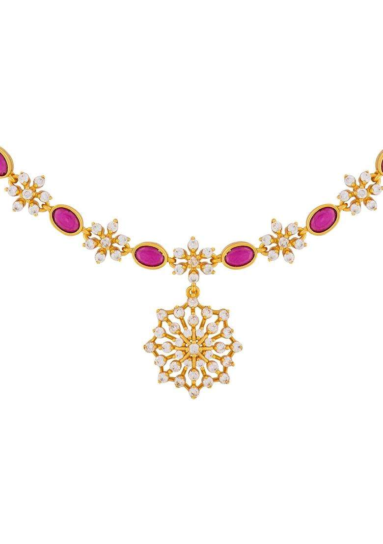 Kushals Fashion Jewellery Ruby Gold Plated 925 Silver Temple Necklace for Women - Indya