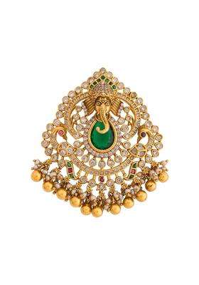 Kushals Fashion Jewellery Ruby Green Oxidised Gold Plated 925 Silver Temple Pendant for Women