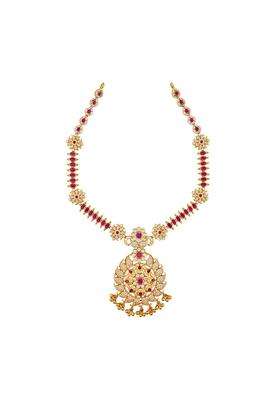 Kushals Fashion Jewellery Ruby Gold Plated 925 Silver Temple Necklace for Women
