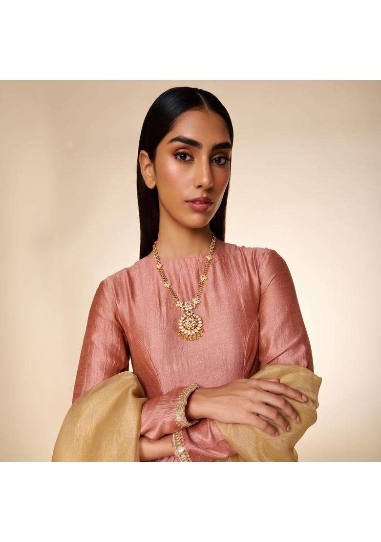 Kushals Fashion Jewellery Ruby Gold Plated 925 Silver Temple Necklace for Women - Indya
