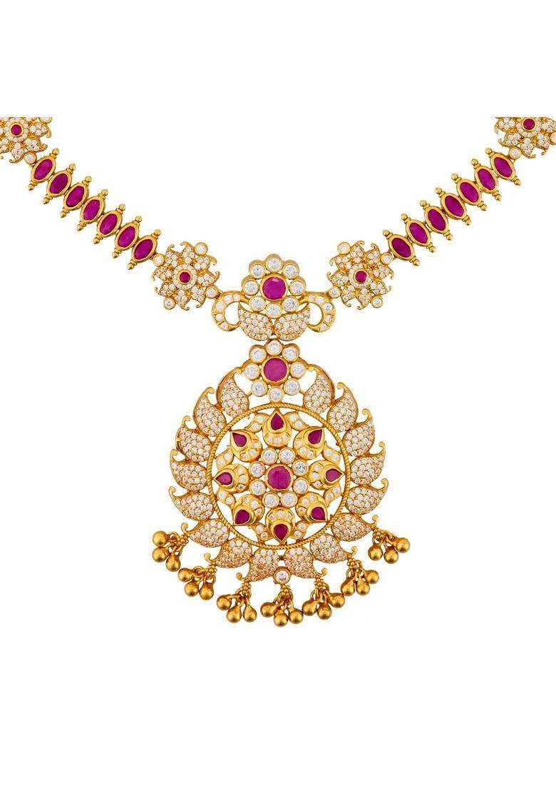 Kushals Fashion Jewellery Ruby Gold Plated 925 Silver Temple Necklace for Women - Indya