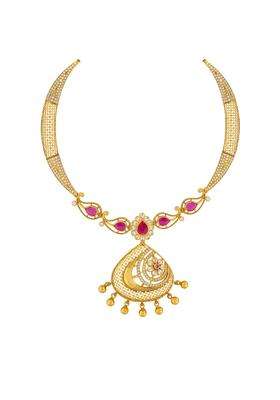 Kushals Fashion Jewellery Ruby Gold Plated 925 Silver Temple Necklace for Women